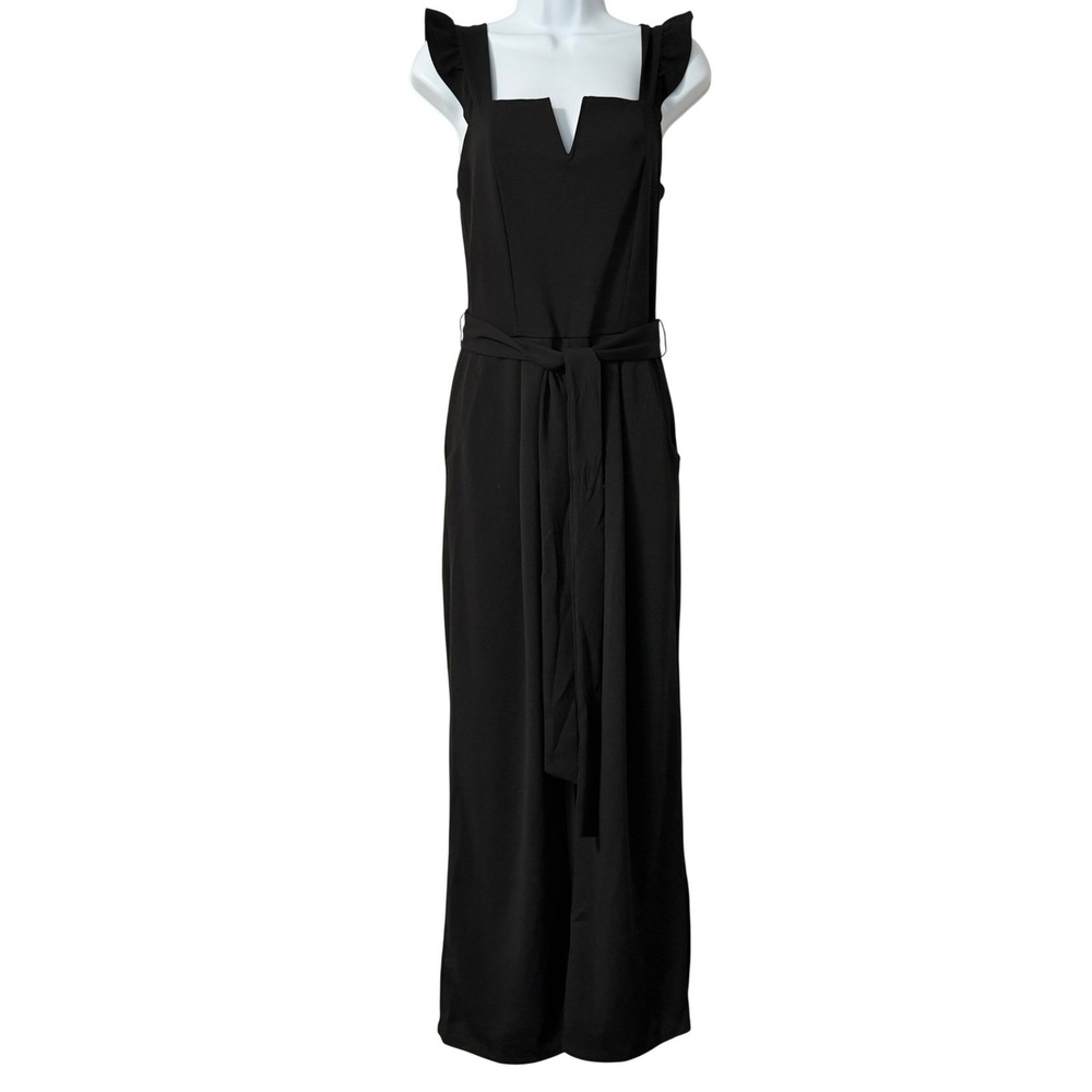 Moa Moa Wide Leg Jumpsuit NWT Womens M Black Tie Waist Evening Cocktails Party